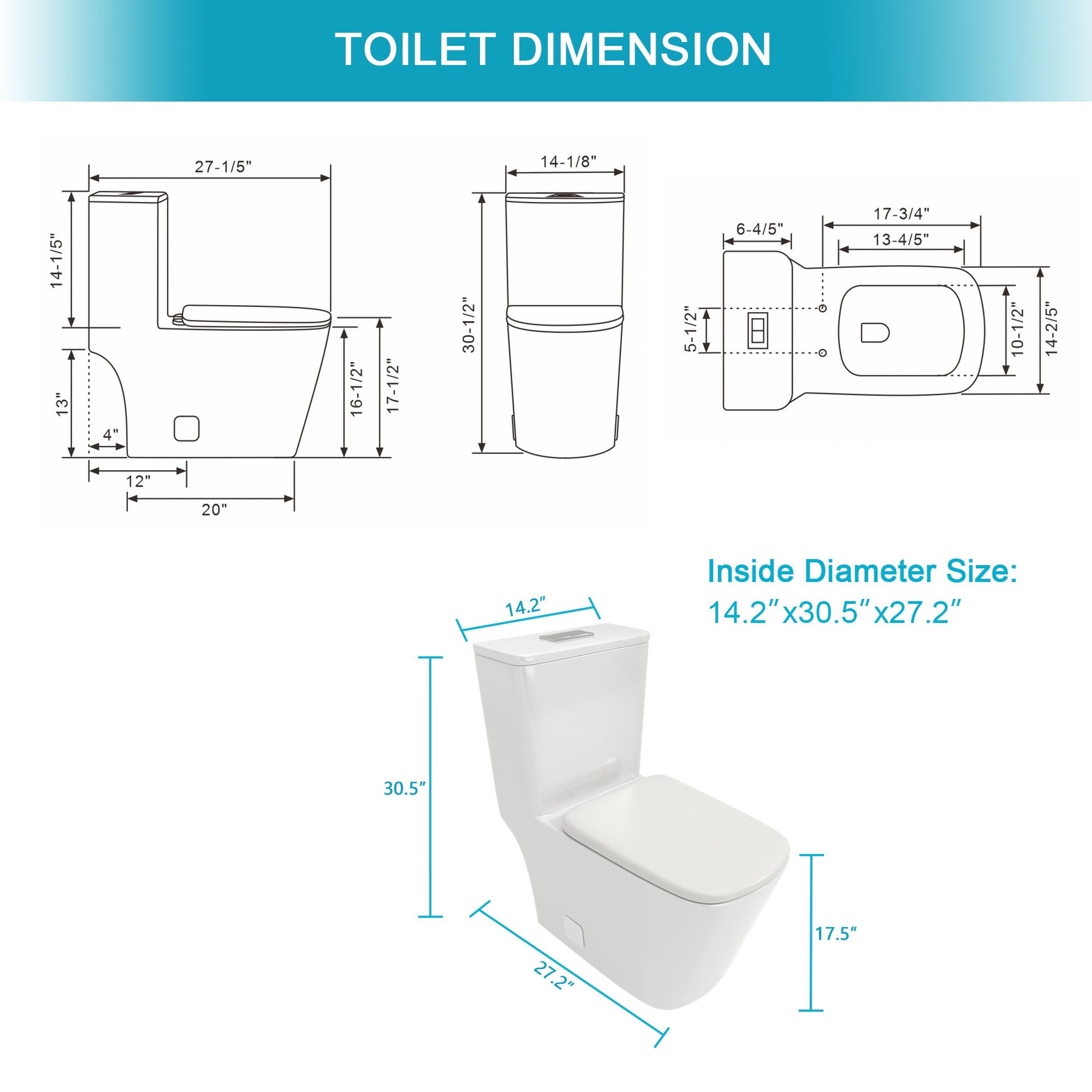 1 Piece Toilet & Dual Flush And Soft Closing Seat - White Daily Nest