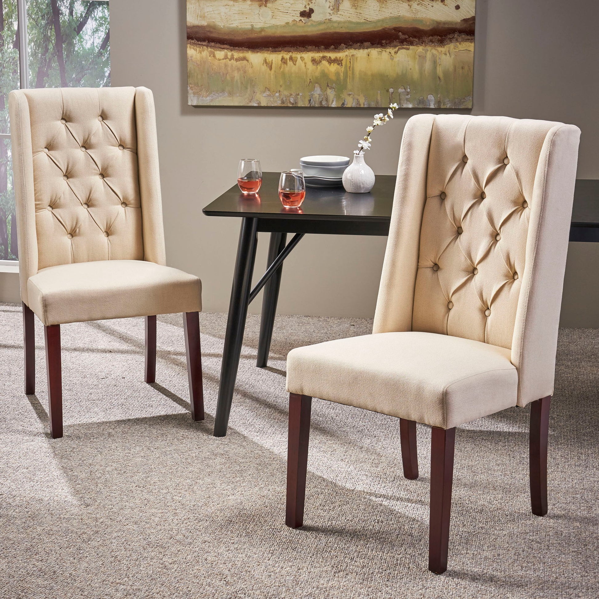Sophisticated Tufted Dining Chair With High Back Design Noble House