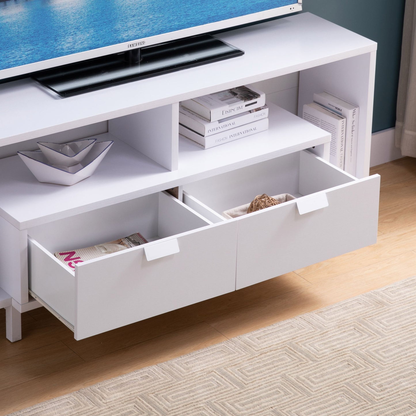 Modern TV Stand & Two Shelves And Two Drawers Home Essentials