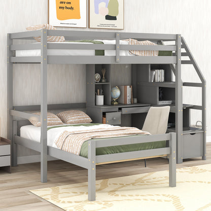 Loft Bed With Stand Alone Bed, Storage Staircase, Desk, Shelves, And Drawers Hearth and Haven