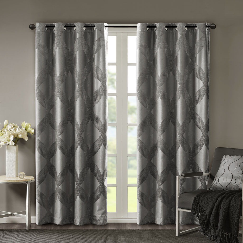 Bentley - 84" Ogee Knitted Total Blackout Panel - Charcoal