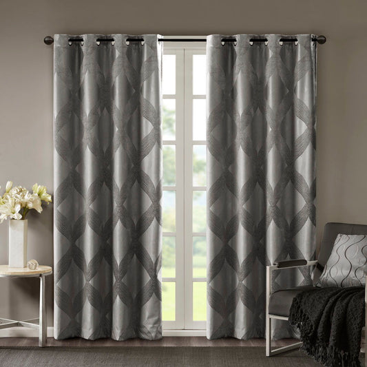 Bentley - 84" Ogee Knitted Total Blackout Panel - Charcoal