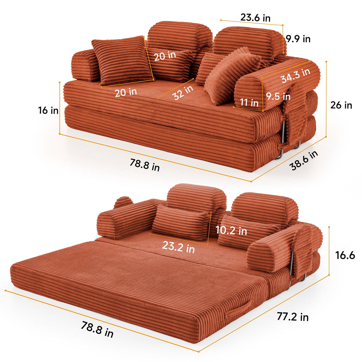 Convertible Sleeper Sofa With & Side Storage Pocket, Foldable Upholstered Couch For Living Room Home Essentials
