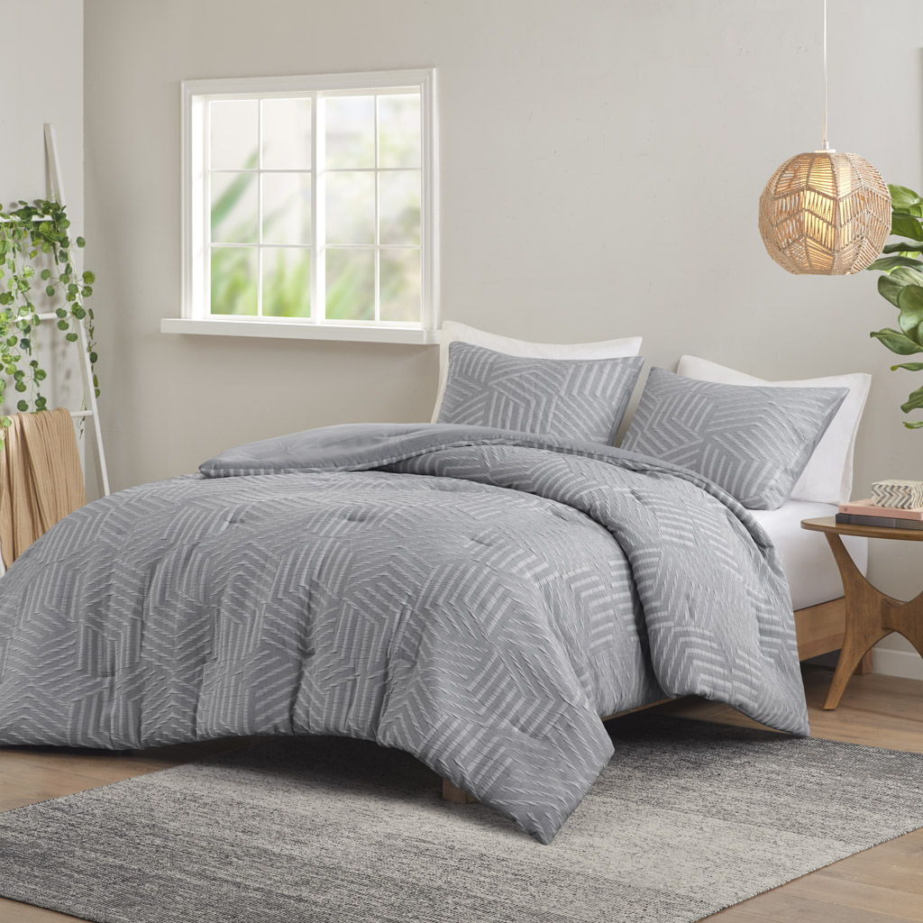 Bentley - 3 Piece Matelasse Jacquard Queen Comforter Set - Gray-Blue