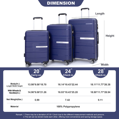 Hardshell Suitcase Double Spinner Wheels Luggage Sets, Lightweight With Tsa Lock, 3 Piece Set Daily Nest