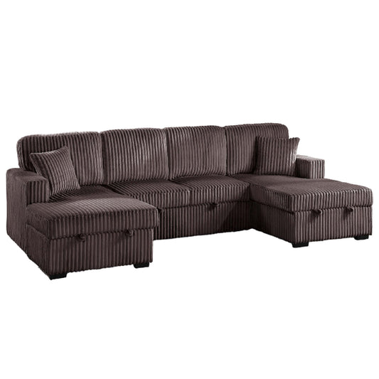 Convertible Sectional, Storage Chaises, Pull Out Middle Section - Chocolate Home Essentials