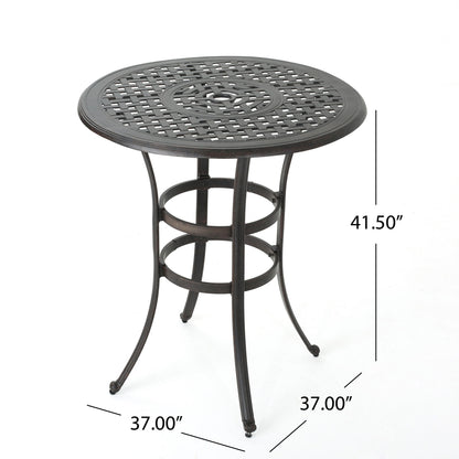 Traditional Style Cast Aluminum Bar Table With Lattice Design And Umbrella Holder - Bronze Noble House