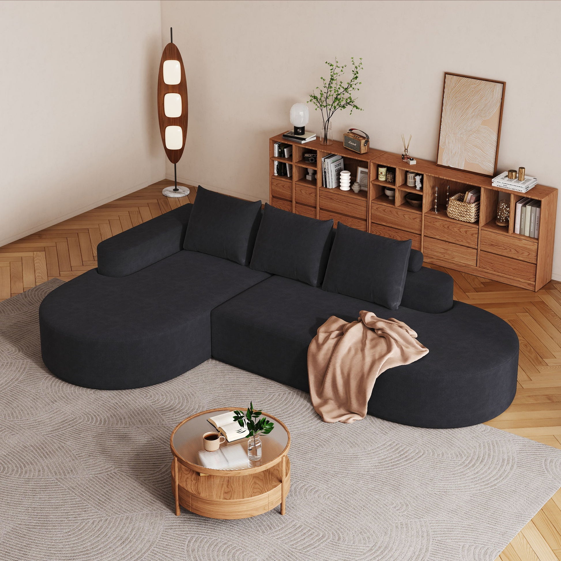 Modern Curved Sofa, L-Shaped Modular Sectional Set With 3 Pillows Home Essentials