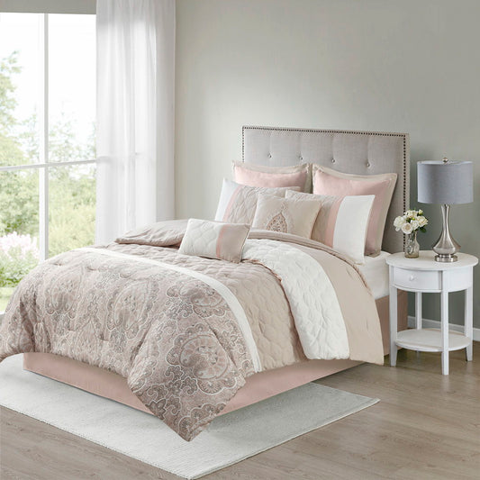 Shawnee - King 8 Piece Comforter Set - Blush