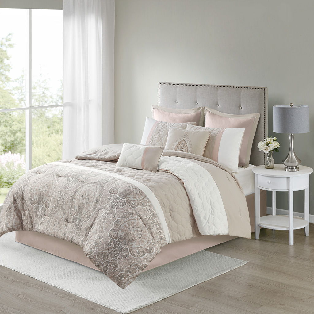 Shawnee - California King 8 Piece Comforter Set - Blush