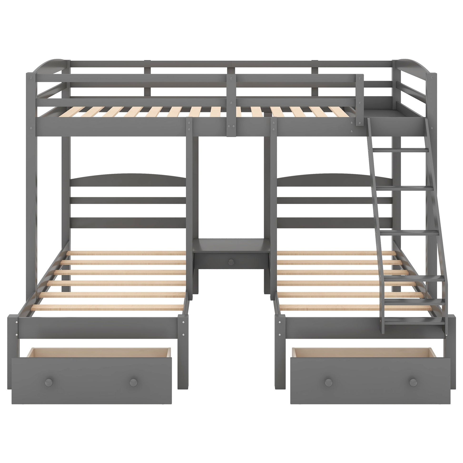 Full Over Twin & Twin Bunk Bed, Triple Bunk Bed With Drawers - Gray Hearth and Haven