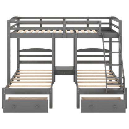 Full Over Twin & Twin Bunk Bed, Triple Bunk Bed With Drawers - Gray Hearth and Haven