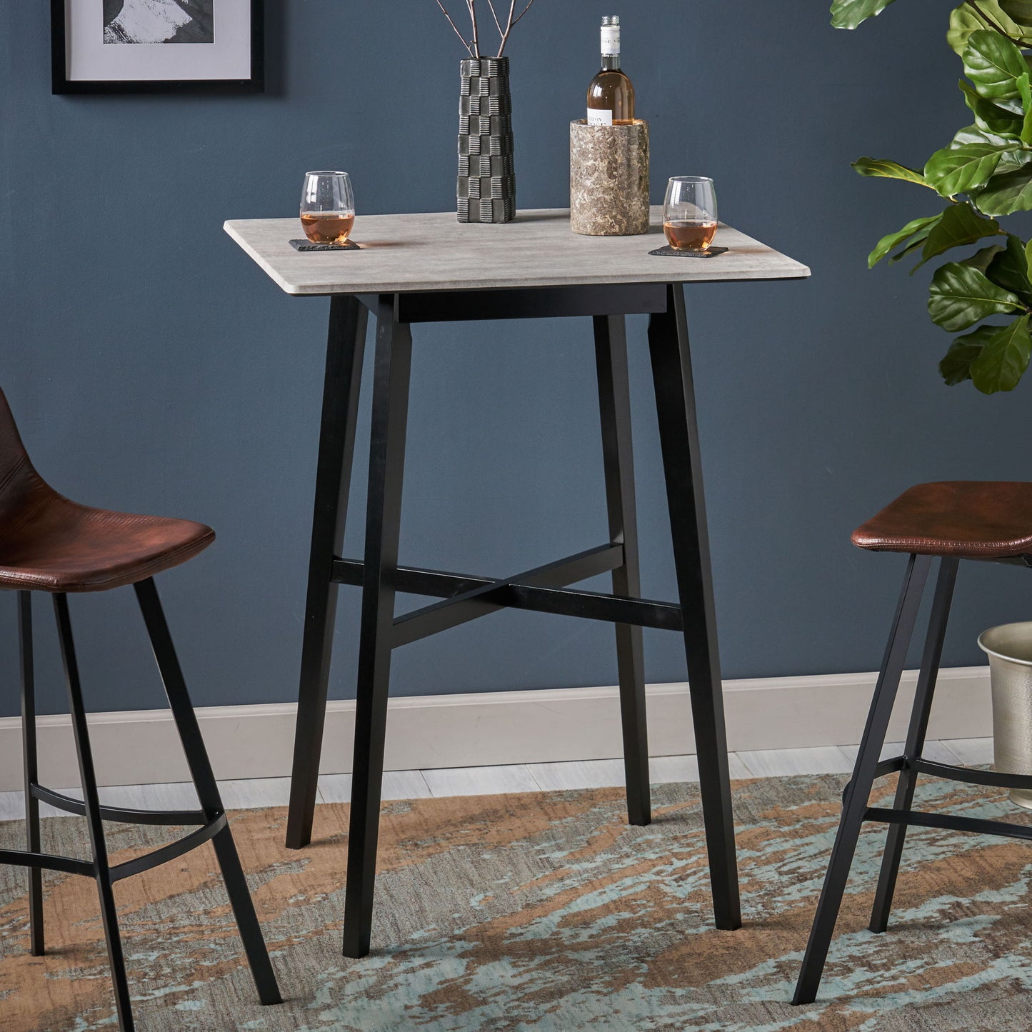 Modern Bar Height Dining Table, Rubberwood Legs And Laminate Table Top Noble House