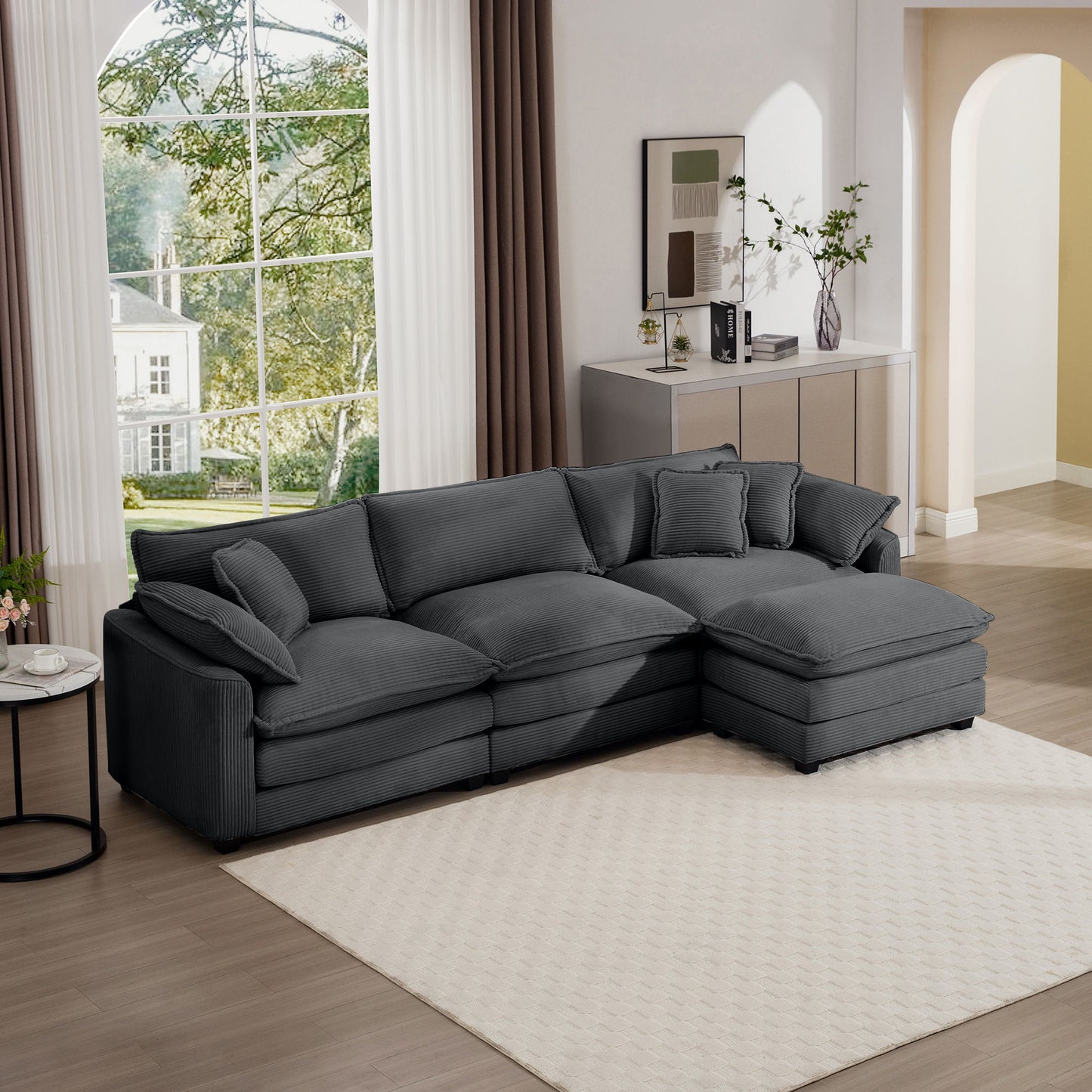 Modern Oversized Modular Cushion Sofa With Ottoman, Low Back, Deep Seating Sofa Set Home Essentials
