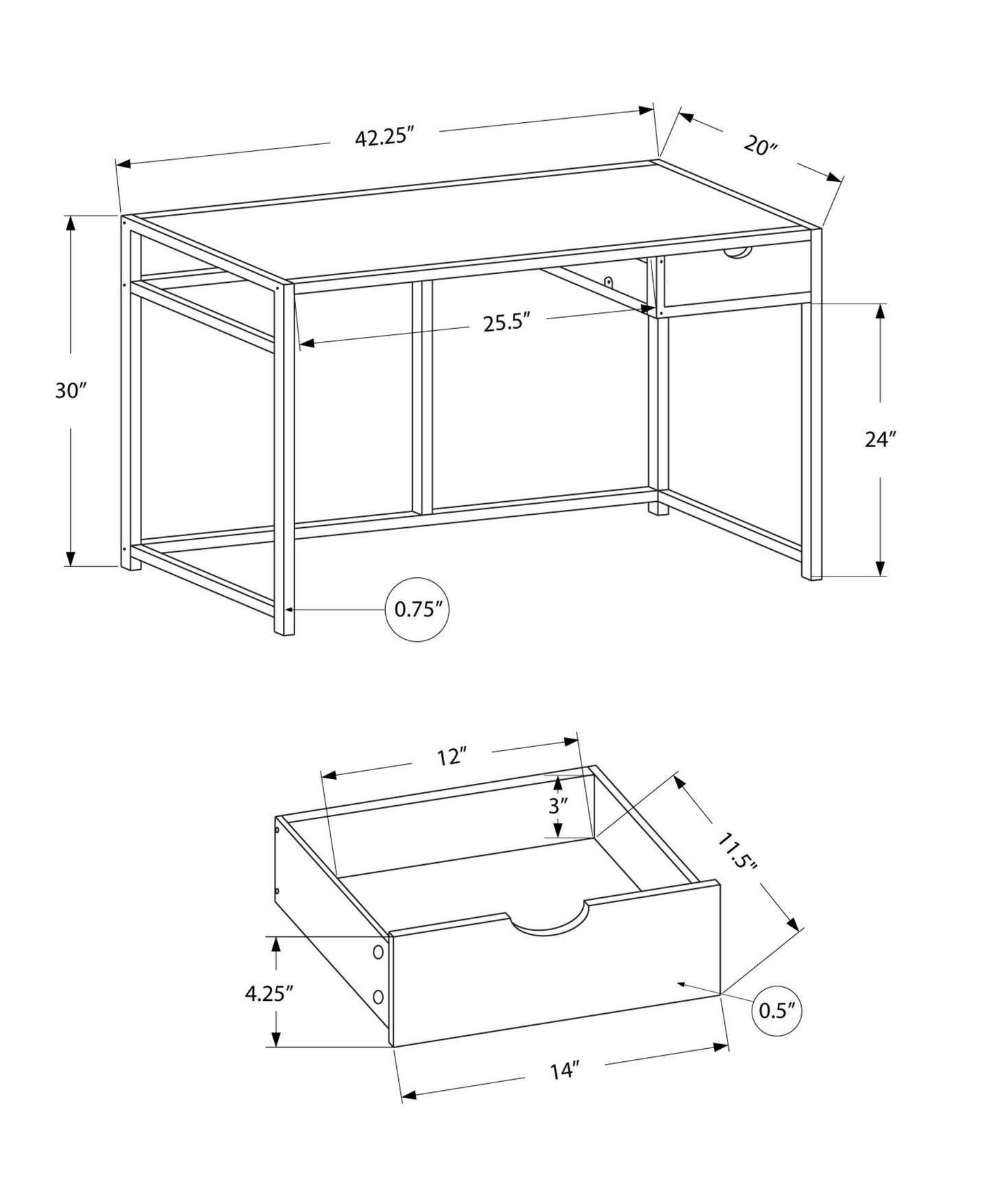 Computer Desk For Home Office, Laptop, 1 Storage Drawer, Contemporary & Modern 8th Street