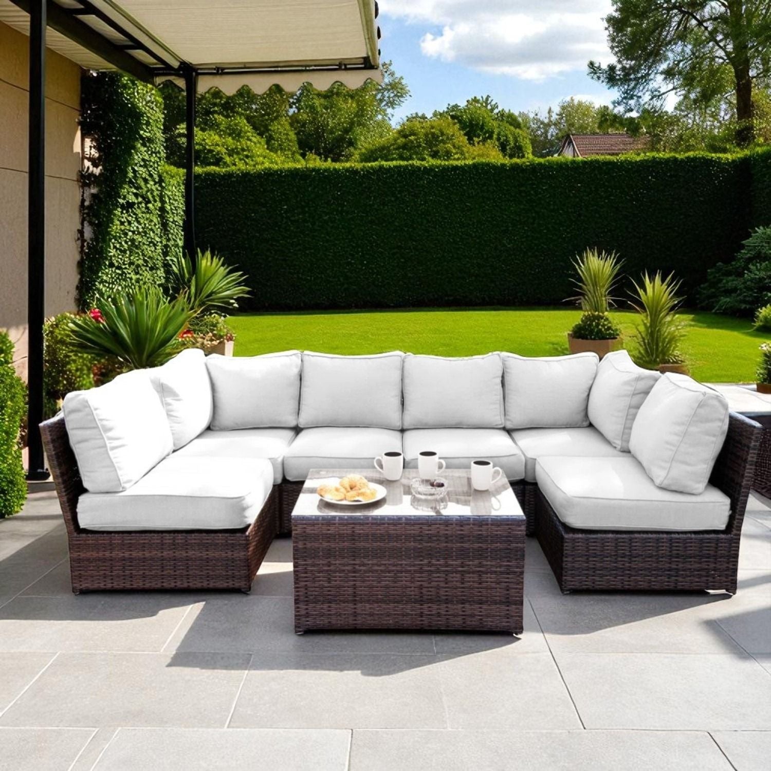 Comfortable Modern Patio Rattan Sectional Set With Cushions LSI Patio Furniture
