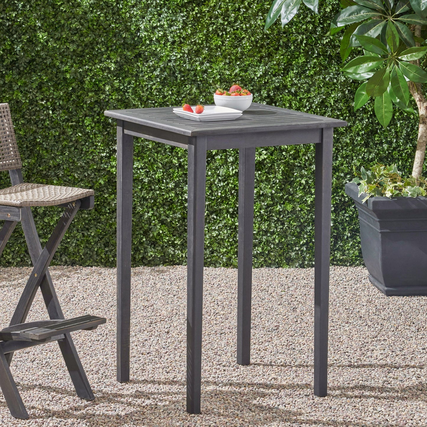 Outdoor Minimalist Acacia Wood Square Bar Table Noble House