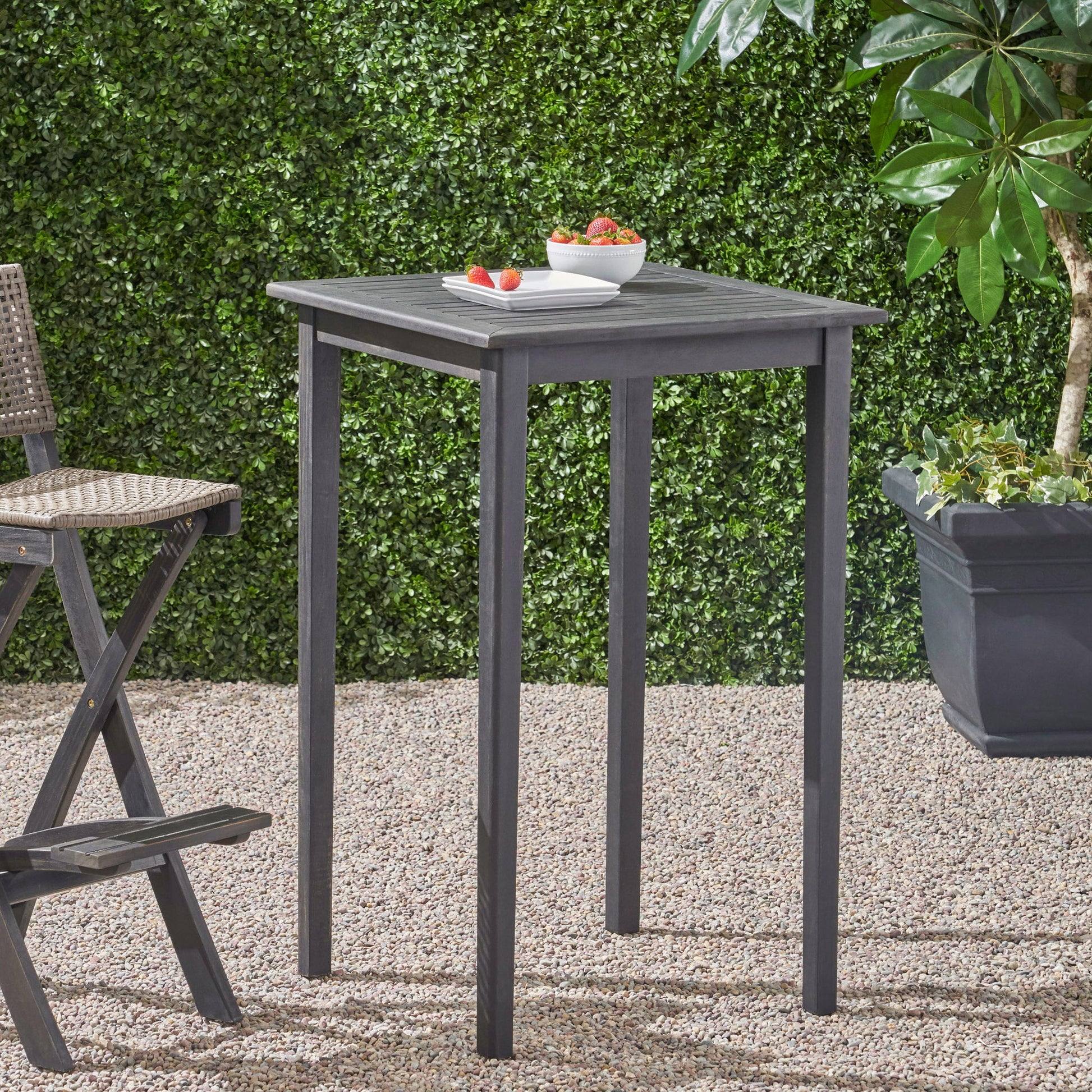 Outdoor Minimalist Acacia Wood Square Bar Table Noble House