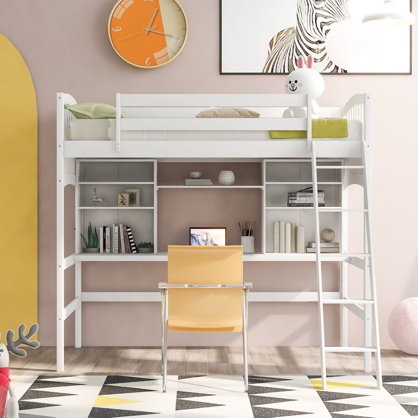 Loft Bed With Storage Shelves, Desk And Ladder DreamHaus