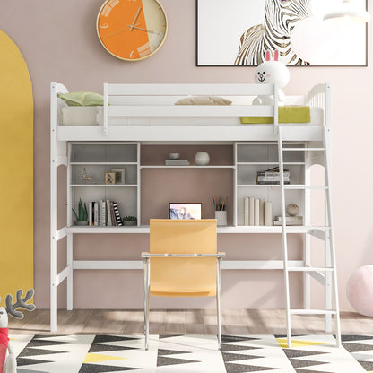 Loft Bed With Storage Shelves, Desk And Ladder DreamHaus