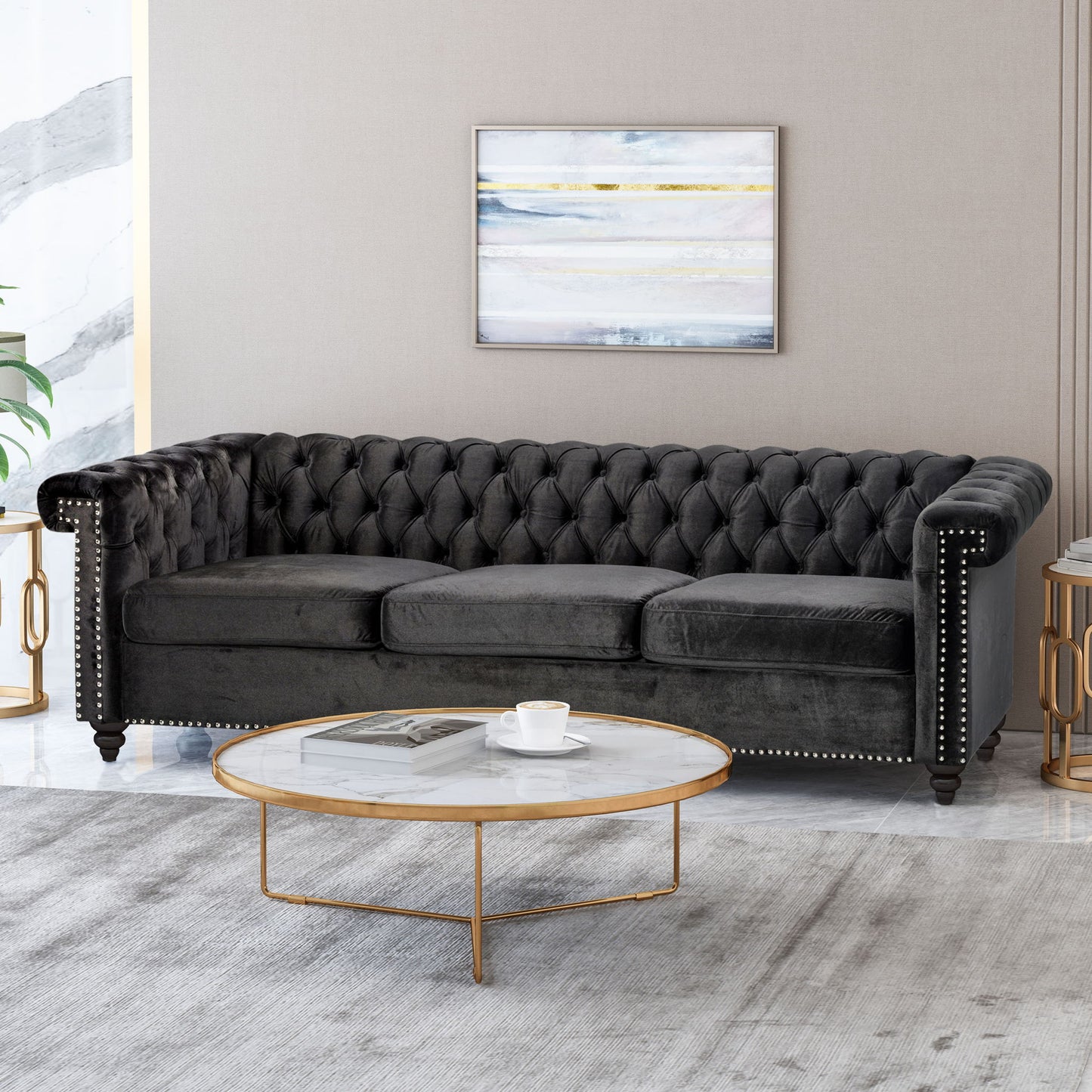 Chesterfield Style 3 Seater Sofa With Deep Button Tufting Noble House