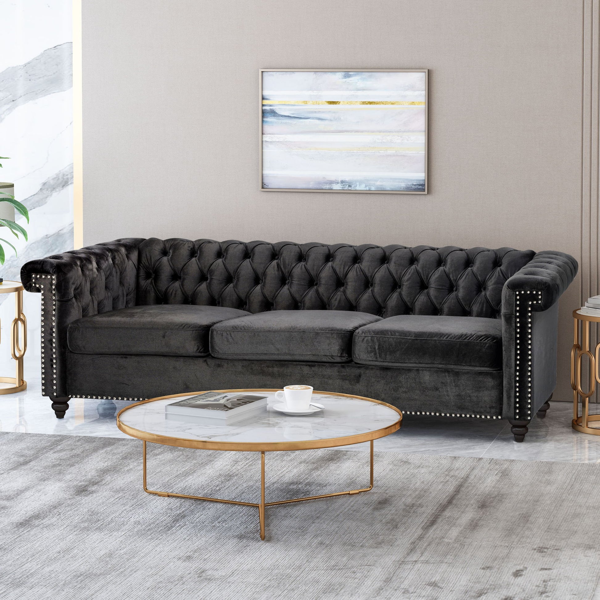 Chesterfield Style 3 Seater Sofa With Deep Button Tufting Noble House