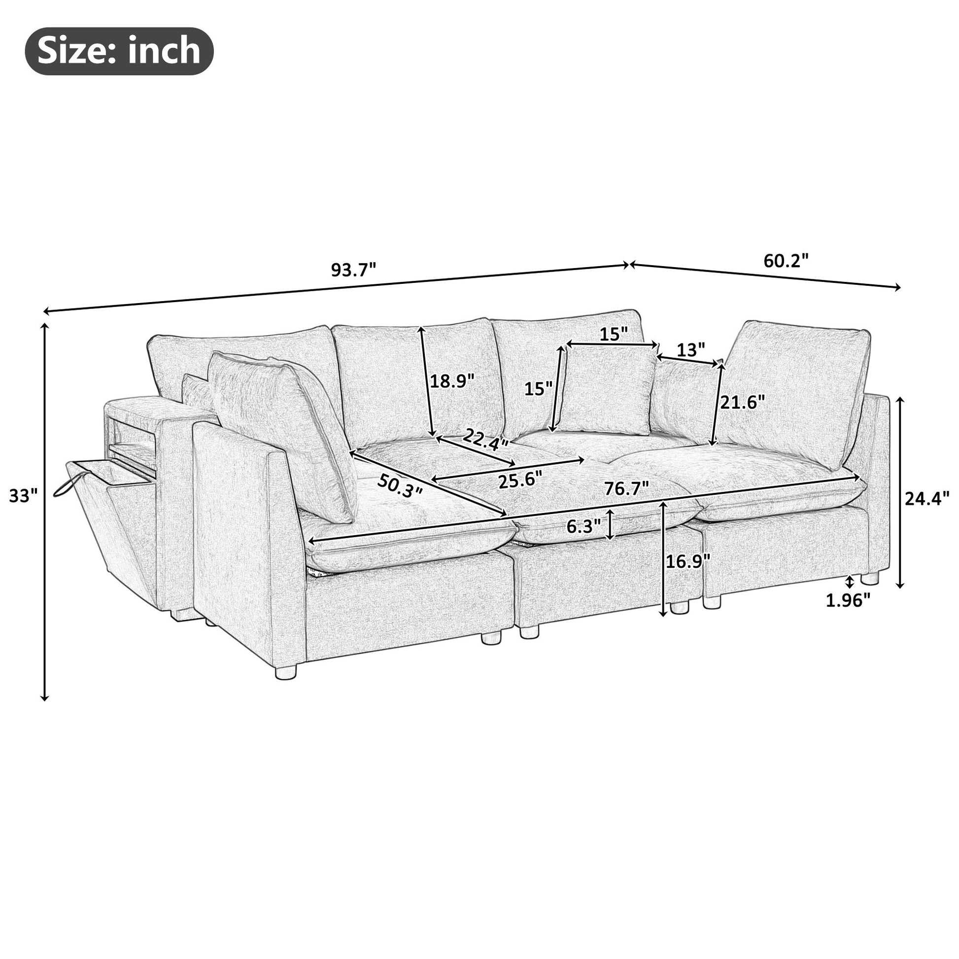 Modern Sectional Sofa U-Shaped With Movable Ottoman Storage Armrests And USB Ports Hearth and Haven