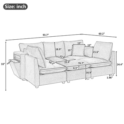 Modern Sectional Sofa U-Shaped With Movable Ottoman Storage Armrests And USB Ports Hearth and Haven