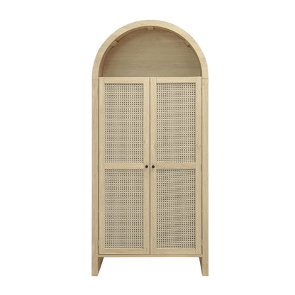 Tall Arched Kitchen Pantry, Arched Storage Display Cabinet With 2 Drawers & Adjustable Shelves, Rattan Door Versatile Storage Cabinet For Kitchen, Dining Room - Natural Home Essentials
