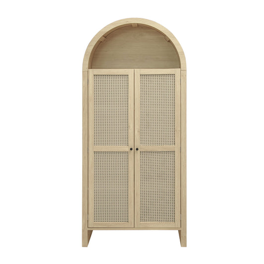 Tall Arched Kitchen Pantry, Arched Storage Display Cabinet With 2 Drawers & Adjustable Shelves, Rattan Door Versatile Storage Cabinet For Kitchen, Dining Room - Natural Home Essentials