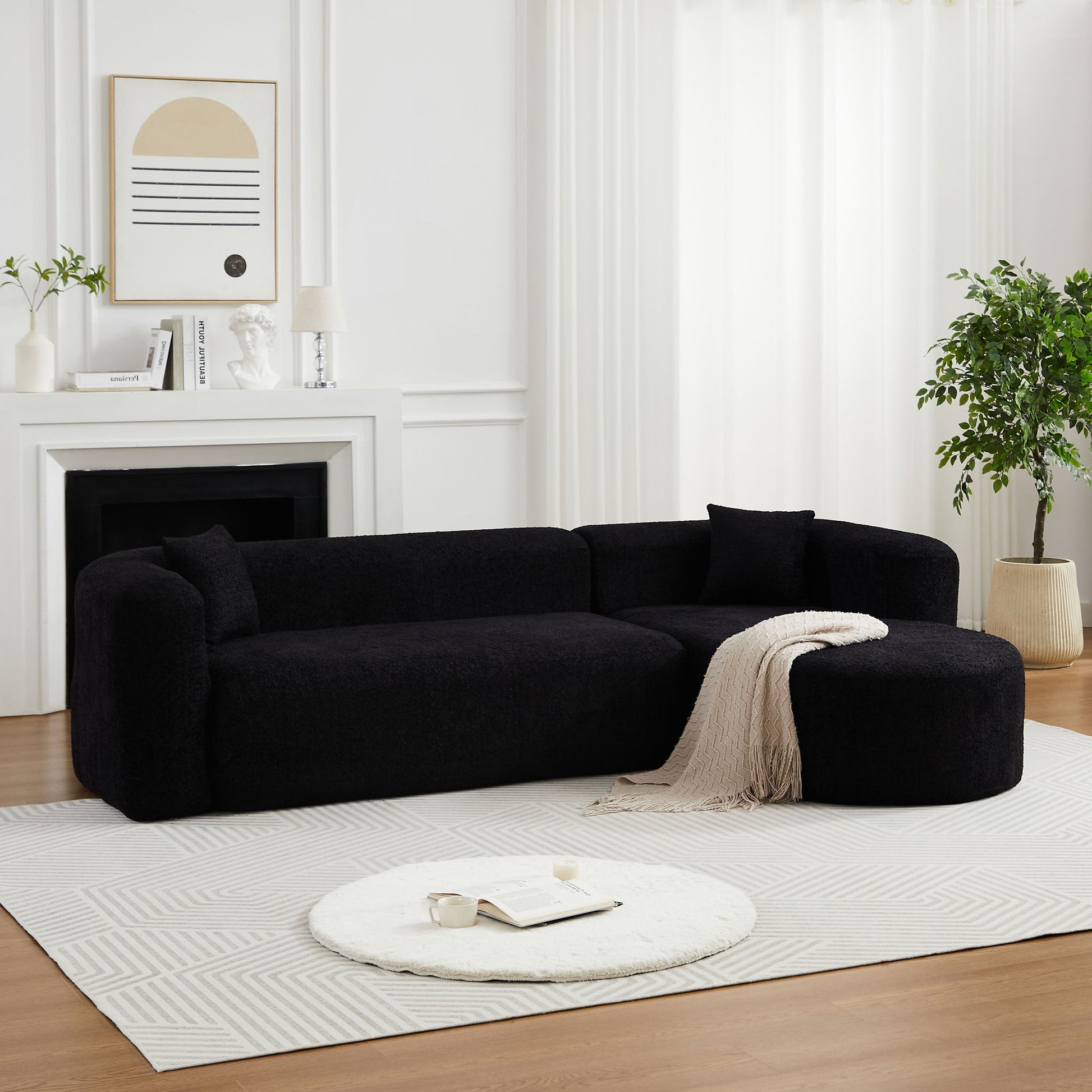 L - Shape Boneless Cloud Couch With 2 Throw Pillows For Living Room Home Essentials