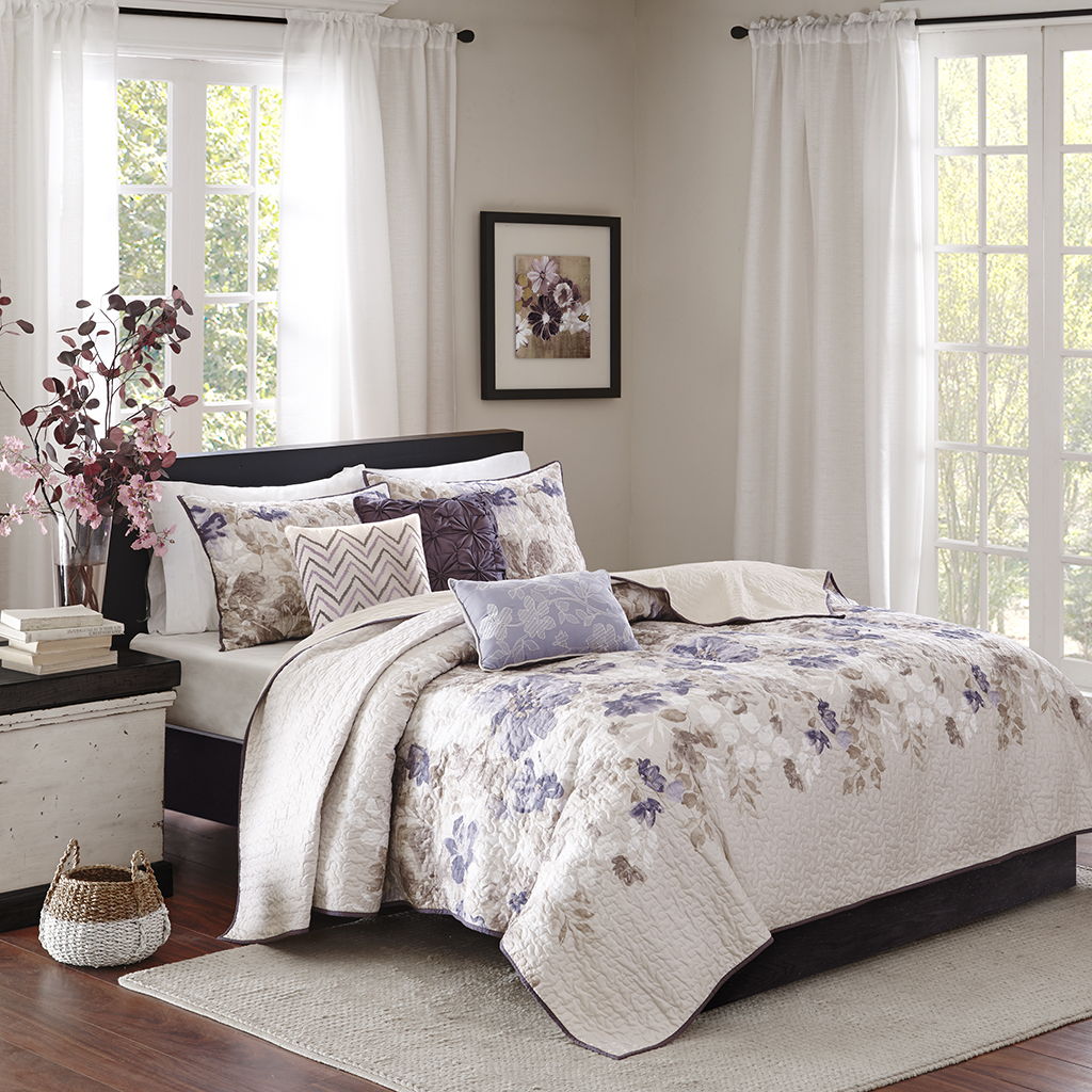 Luna - King 6 Piece Reversible Coverlet Set - Taupe Madison Park