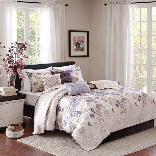 Luna - King 6 Piece Reversible Coverlet Set - Taupe Madison Park