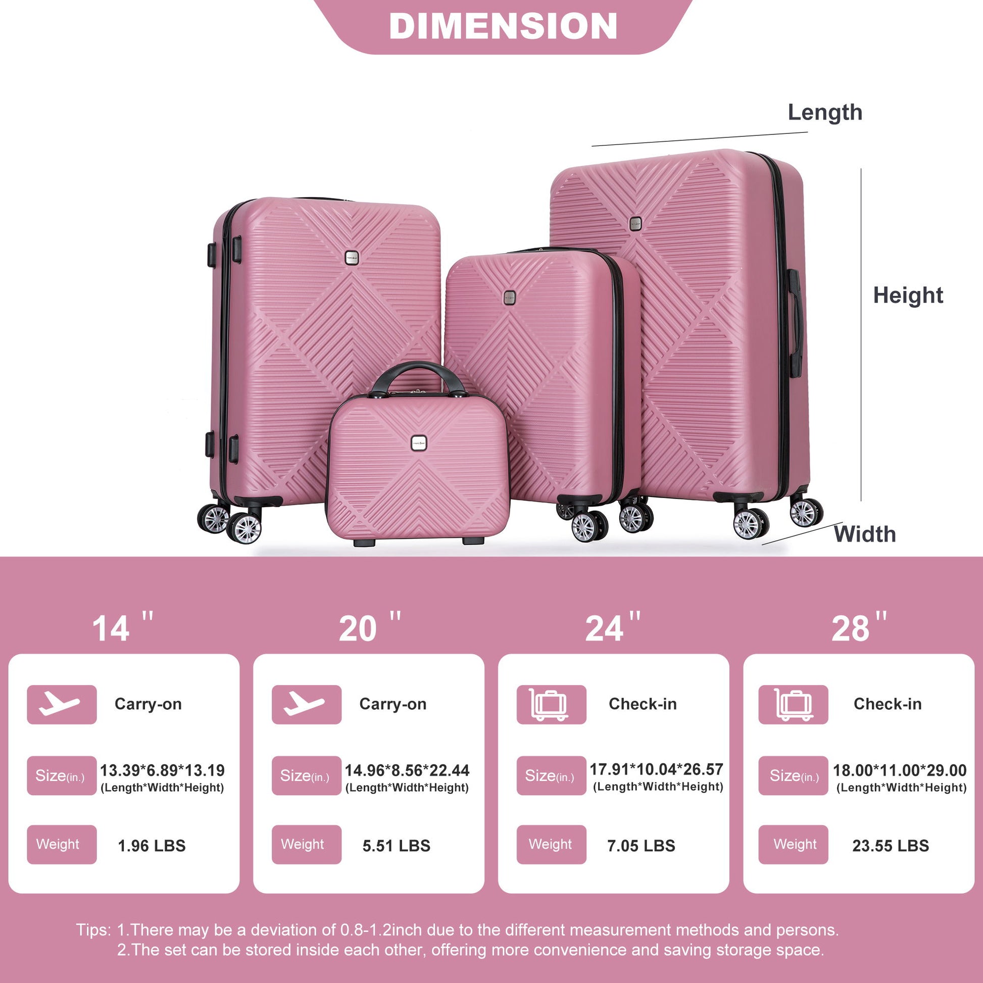 4 Piece Lightweight Suitcase, Makeup Box, Aircraft Wheels Daily Nest