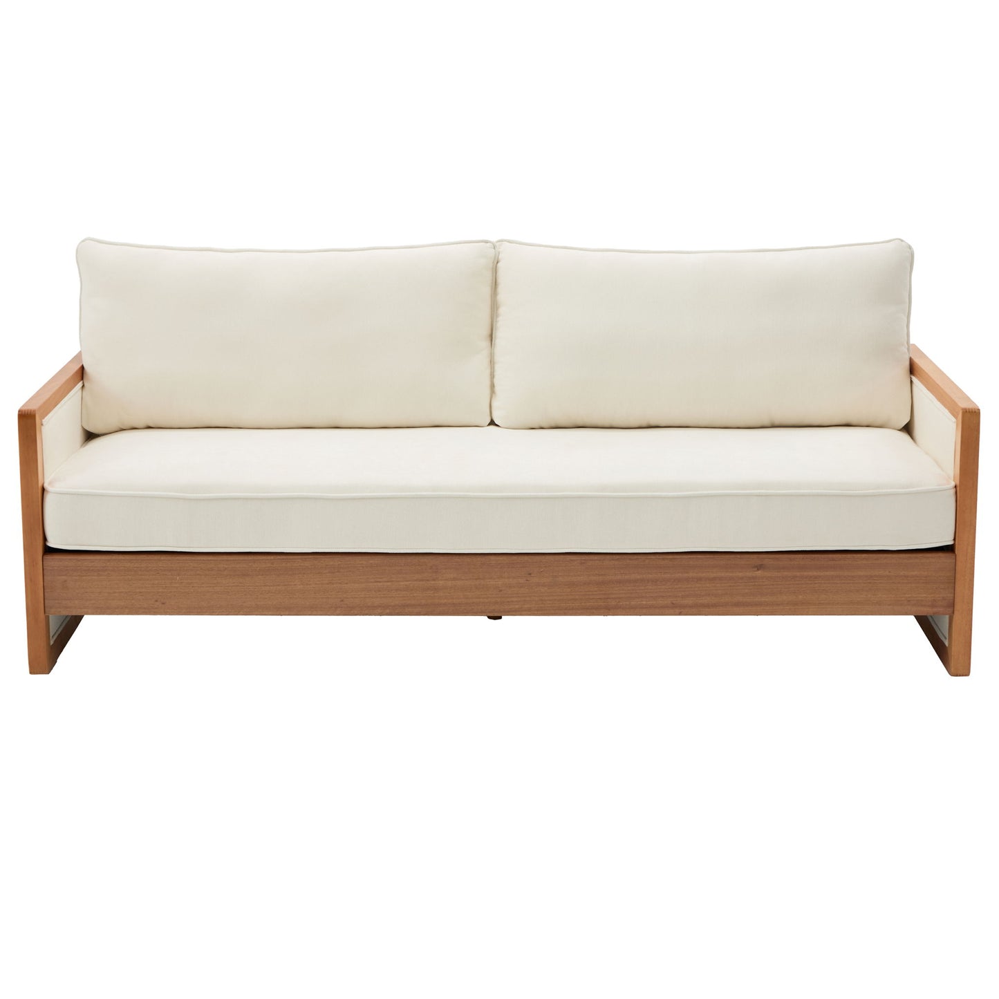 Modern 3 Seater Sofa With Wood Armrests Noble House