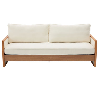 Modern 3 Seater Sofa With Wood Armrests Noble House