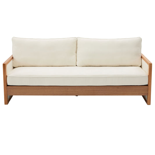 Modern 3 Seater Sofa With Wood Armrests Noble House