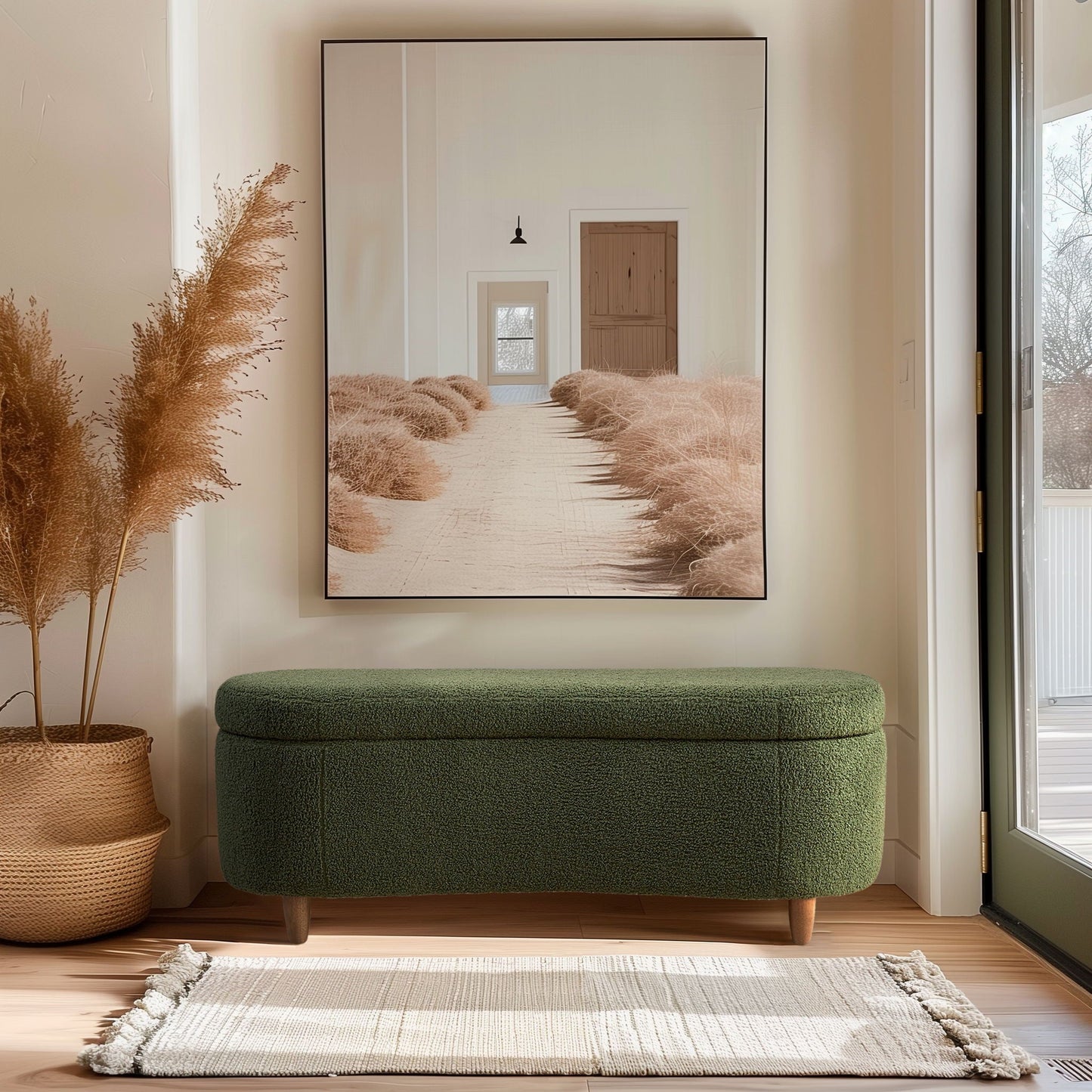 Bailey - Boucle Flip Top Storage Bench - Green INK+IVY