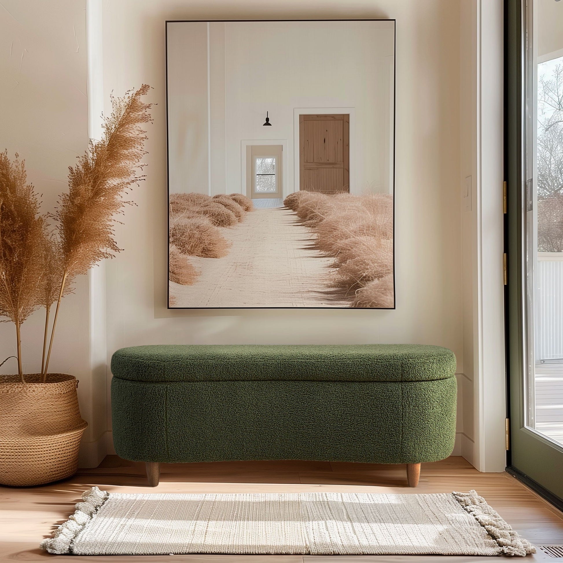 Bailey - Boucle Flip Top Storage Bench - Green INK+IVY