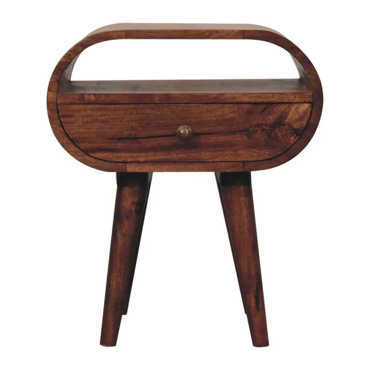 Circular Bedside Table With Open Slot - Caramel Artisan Furniture