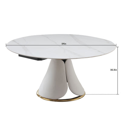 Fashion Modern Sintered Stone Dining Table With Multi Functional Retractable Design - White Home Essentials