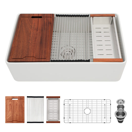 Farmhouse Sink Workstation, Ceramic Single Bowl With Accessories Daily Nest