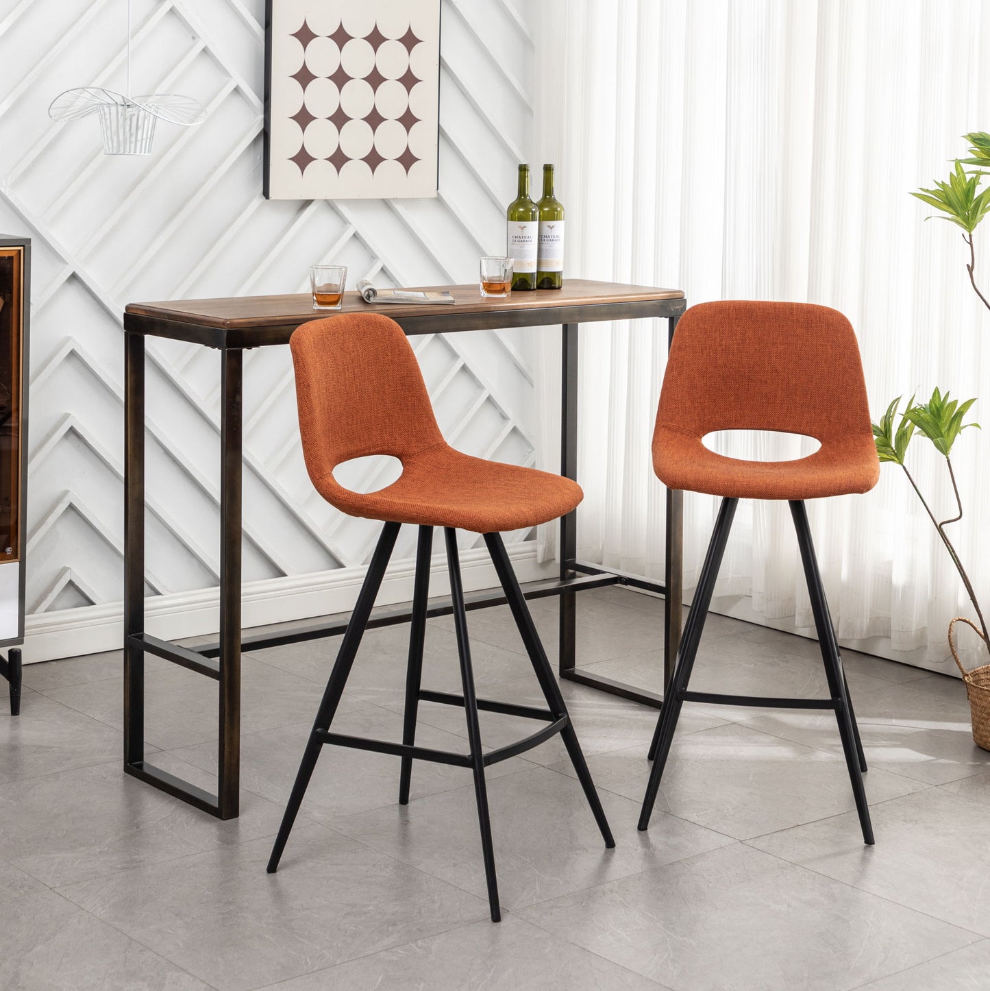 Porth - 28.25" Fabric Kitchen Counter Height Stools (Set of 2) - Orange Home Essentials
