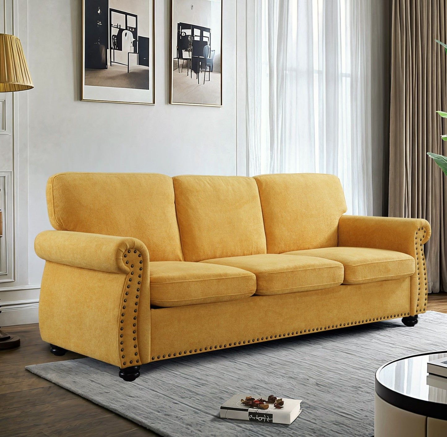 Soft Sofa, Upholstered 3 Seater Couch With High Density Foam, Loose Back Cushions And Turned Legs US Pride