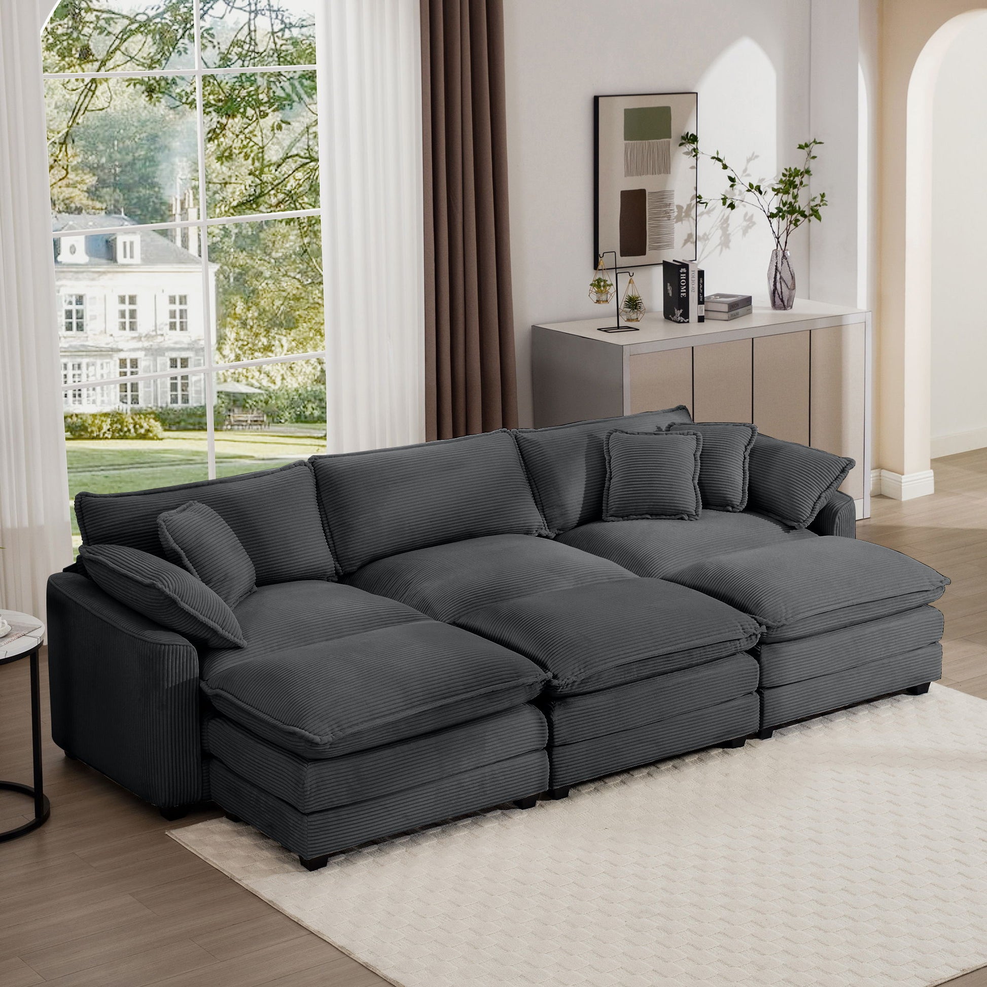 Modern Oversized Modular Cushion Sofa With Ottoman, Low Back, Deep Seating Sofa Set Home Essentials