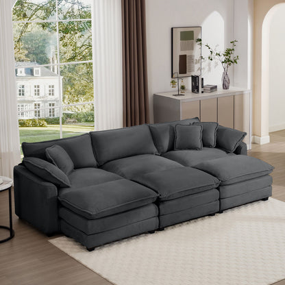 Modern Oversized Modular Cushion Sofa With Ottoman, Low Back, Deep Seating Sofa Set Home Essentials