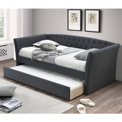 Daybed With Trundle Button Tufted Slat Included - Charcoal Home Essentials