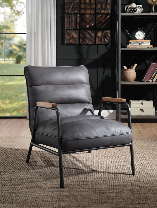 Nignu - Top Grain Leather Matt Iron Accent Chair - Gray Acme