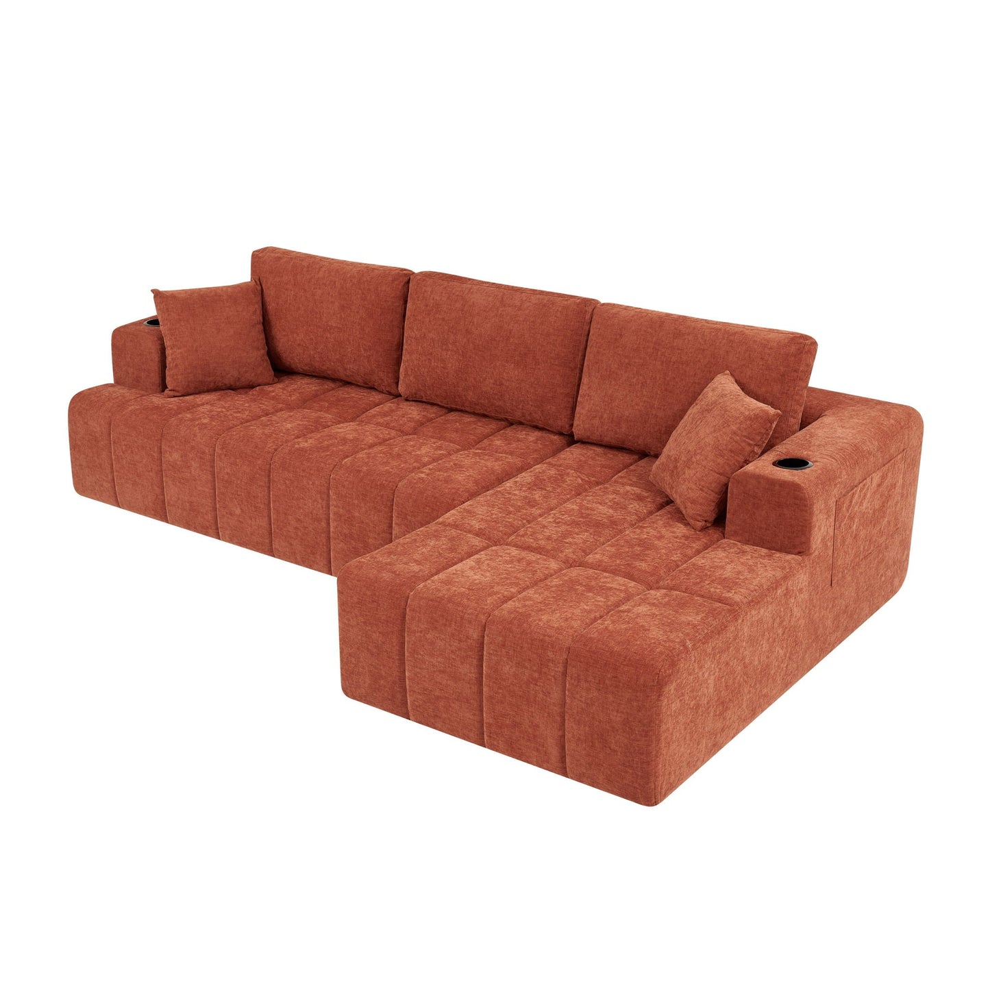 L - Shaped Sectional Sofa With Cup Holders & Side Pockets Home Essentials