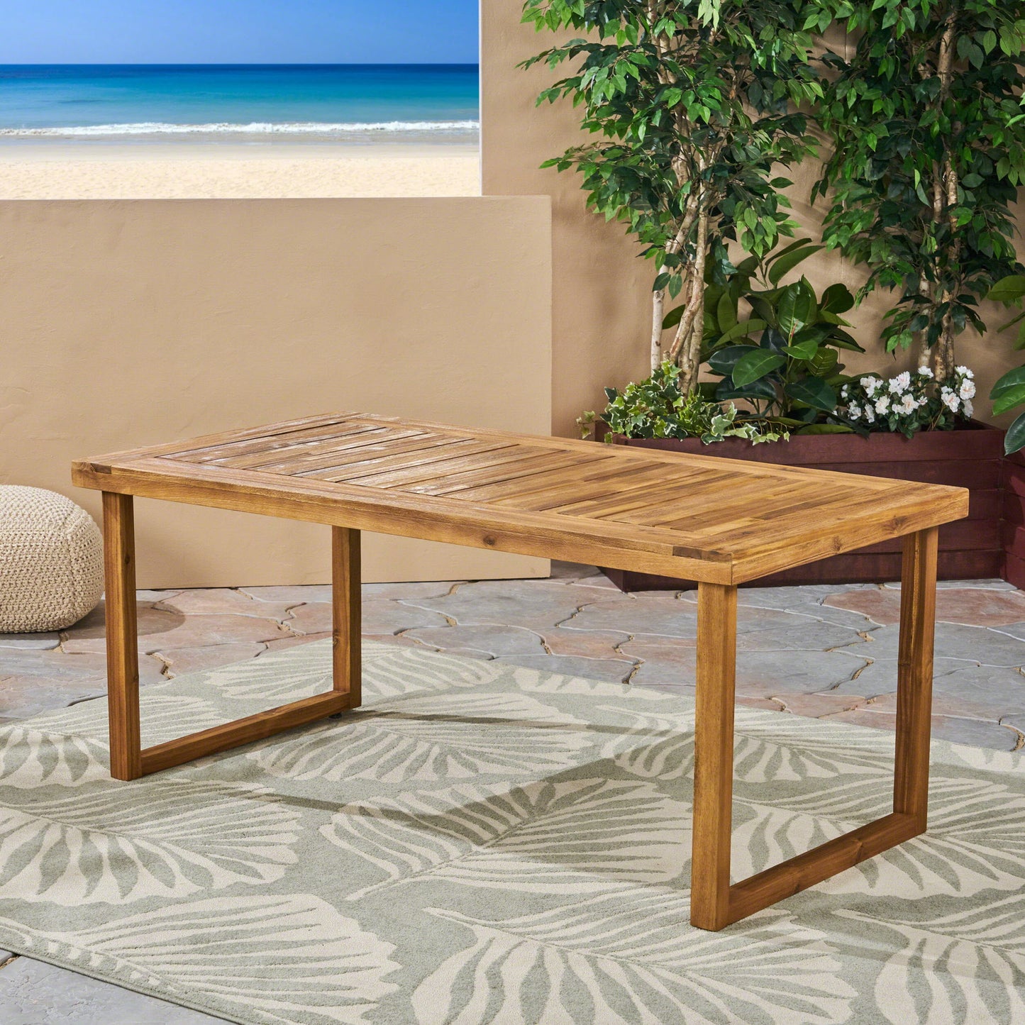 Outdoor Acacia Wood Dining Table, Sandblast Finish Noble House